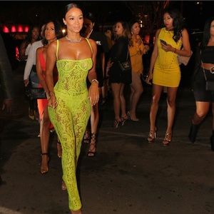 Neon yellow lace bodysuit